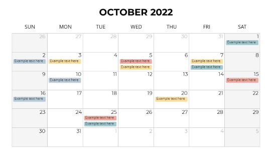 Calendars 2022 Monthly Sunday October PowerPoint PPT Slide design