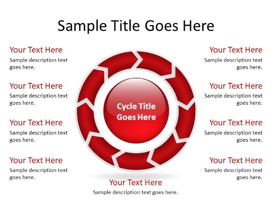 Chrevoncycle A 9red Clockwise PowerPoint PPT Slide design