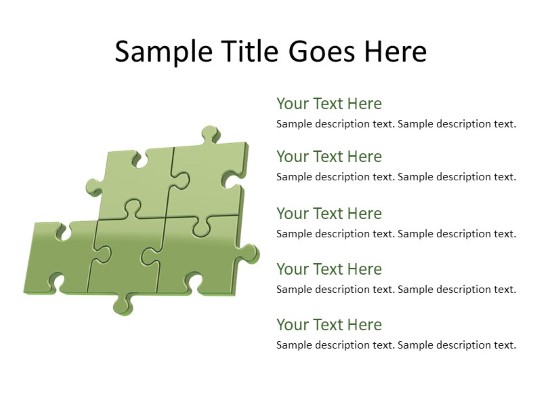 Puzzle 5c Green PowerPoint PPT Slide design