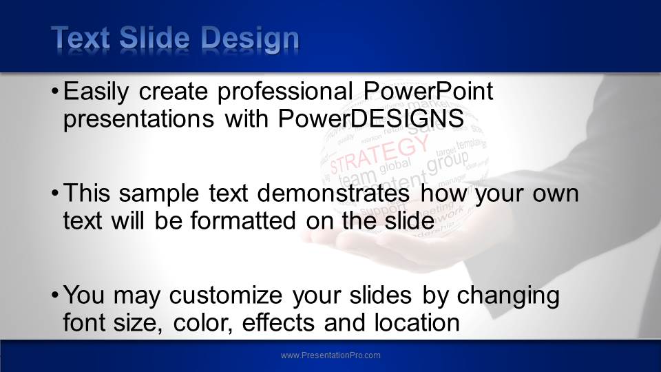 Strategy In Hand Widescreen PowerPoint Template text slide design