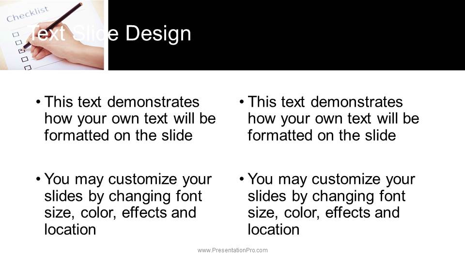 Checklist Widescreen PowerPoint Template text slide design