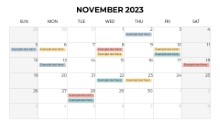 2023 Calendars Monthly Sunday November