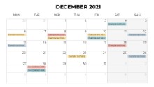 Calendars 2021 Monthly Monday December