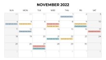 Calendars 2022 Monthly Sunday November