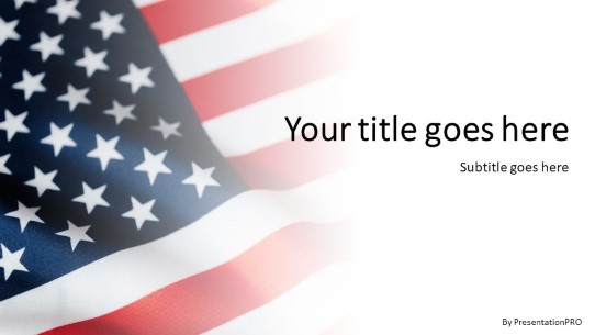 USA Flag Wave White Widescreen PowerPoint Template title slide design
