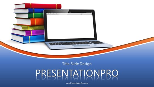 Blank Laptop And Books Blue Widescreen PowerPoint Template title slide design