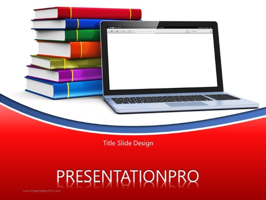 Blank Laptop And Books Red PowerPoint Template title slide design
