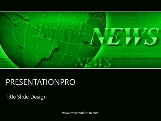 Breaking News Green PowerPoint Template title slide design
