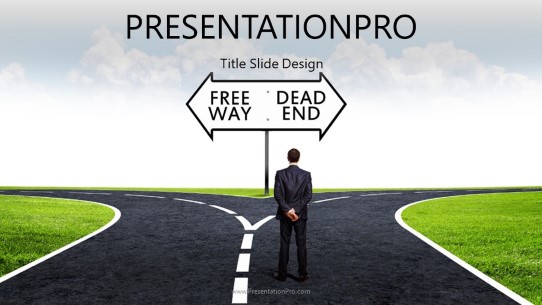Businessman Crossroads Widescreen PowerPoint Template title slide design