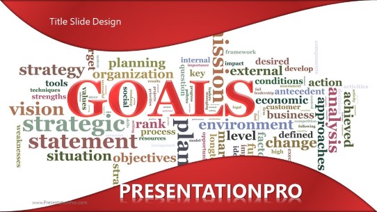 Goals Tag Cloud Red Widescreen PowerPoint Template title slide design