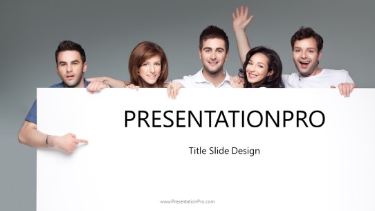 People Holding Banner Widescreen PowerPoint Template title slide design