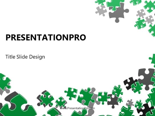 Puzzle Scatter Green PowerPoint Template title slide design