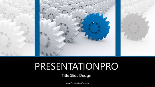 Rolling Cogs Blue Widescreen PowerPoint Template title slide design