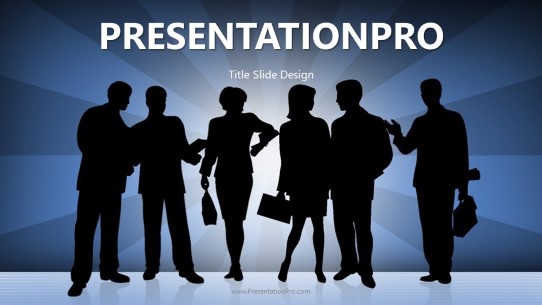 Business Silhouette Blue Widescreen PowerPoint Template title slide design