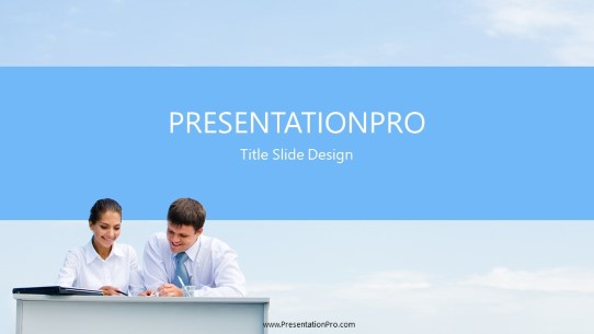 Desk Duo Sky 01 Widescreen PowerPoint Template title slide design