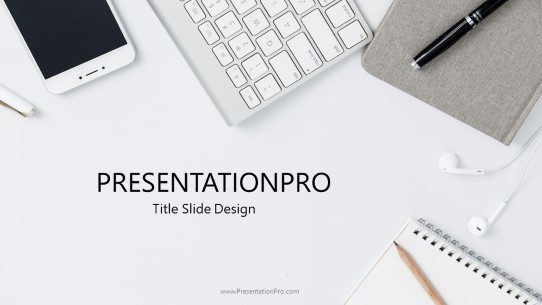 White Desk Widescreen PowerPoint Template title slide design