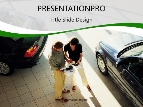Car Sales Green PowerPoint Template title slide design