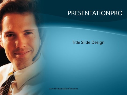 Male Telemarketer 01 Aqua PowerPoint Template title slide design