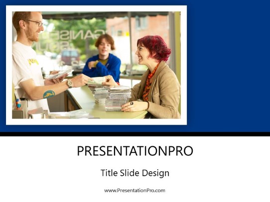 Record Store Blue PowerPoint Template title slide design
