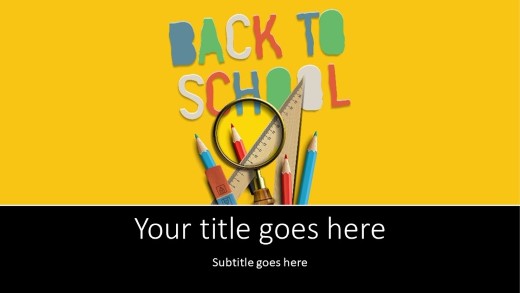 Back To School Supplies 3 Widescreen PowerPoint Template title slide design