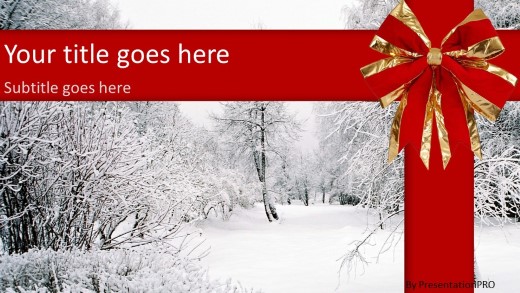 Winter Red Ribbon Widescreen PowerPoint Template title slide design