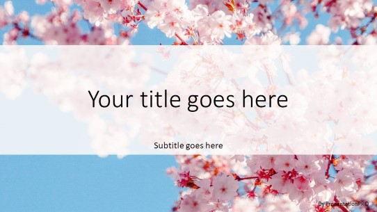 Cherry Blossoms Widescreen PowerPoint Template title slide design