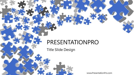 Falling Puzzle Pieces Blue Widescreen PowerPoint Template title slide design