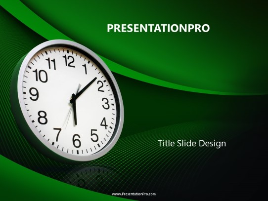 Clock Green PowerPoint Template title slide design