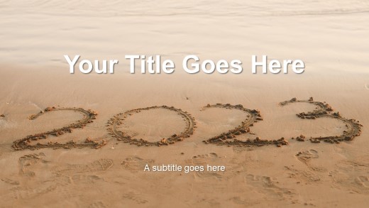 2023 Beach Widescreen PowerPoint Template title slide design