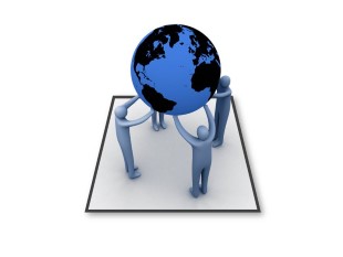 PowerPoint Image - 3D Group Supporting Globe Square
