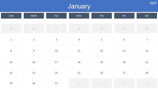2023 Calendar Monthly January PowerPoint PPT Slide design