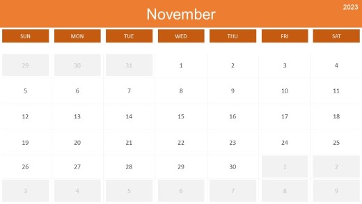 2023 Calendar Monthly November PowerPoint PPT Slide design