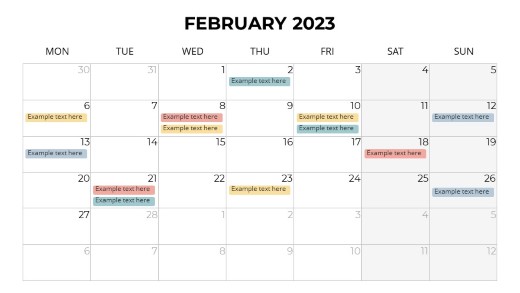 2023 Calendars Monthly Monday February PowerPoint PPT Slide design