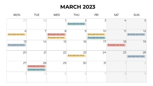 2023 Calendars Monthly Monday March PowerPoint PPT Slide design