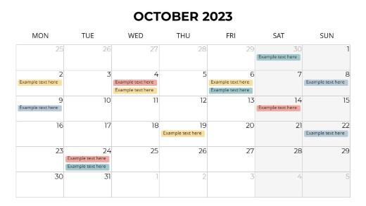 2023 Calendars Monthly Monday October PowerPoint PPT Slide design