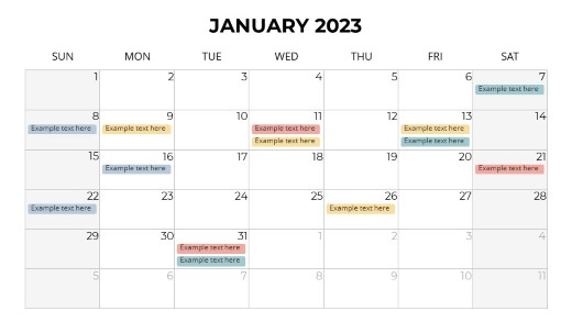 2023 Calendars Monthly Sunday January PowerPoint PPT Slide design