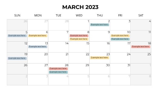 2023 Calendars Monthly Sunday March PowerPoint PPT Slide design
