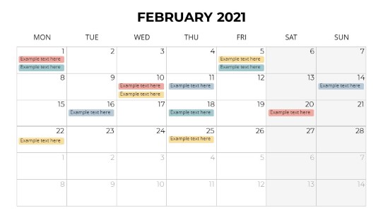 Calendars 2021 Monthly Monday February PowerPoint PPT Slide design