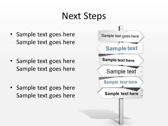 Signpost White Next Steps PowerPoint PPT Slide design