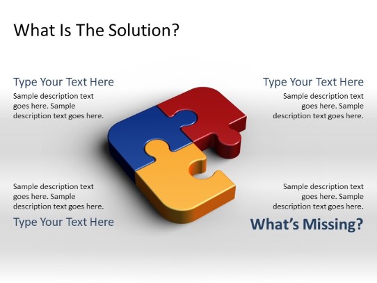 3D Puzzle Missing Solution PowerPoint PPT Slide design