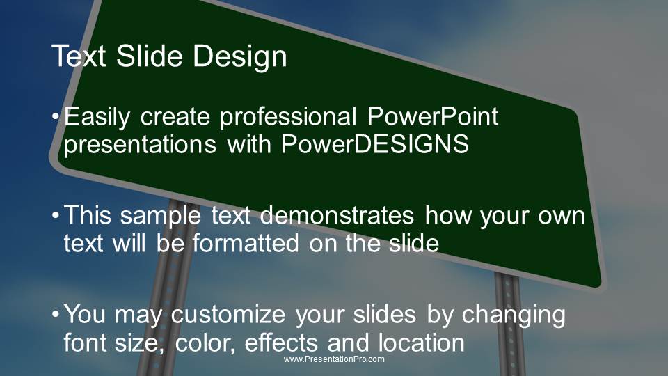 Blank Road Sign Widescreen PowerPoint Template text slide design