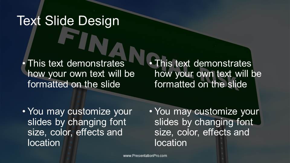 Financial Risk Sign Widescreen PowerPoint Template text slide design