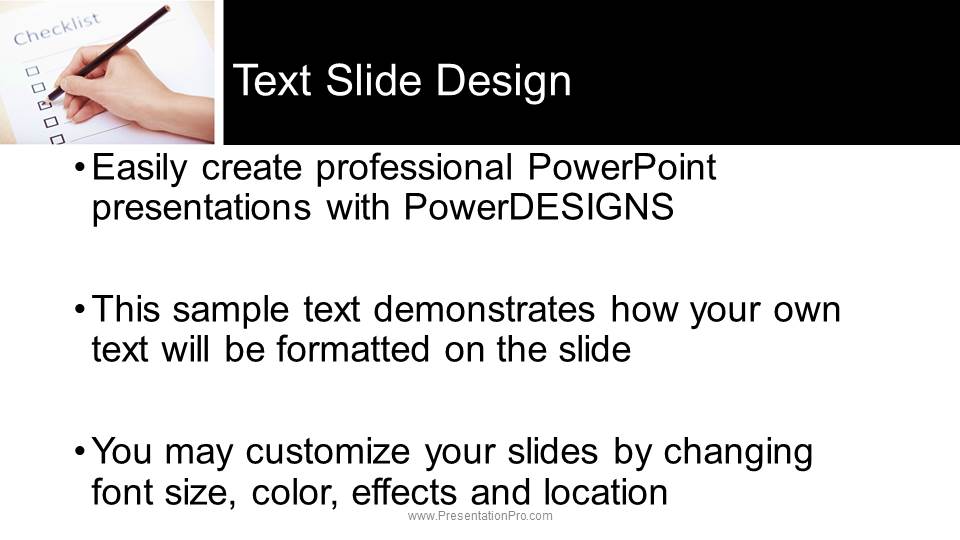 Checklist Widescreen PowerPoint Template text slide design
